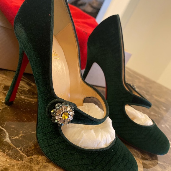 Louboutin Green Velvet Booton Mary Jane - Picture 3 of 6